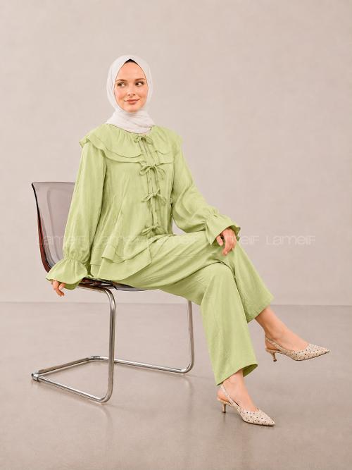 Plum Green Normal Neck Long Arm Cotton Regular Trousers Comfortable Suit
