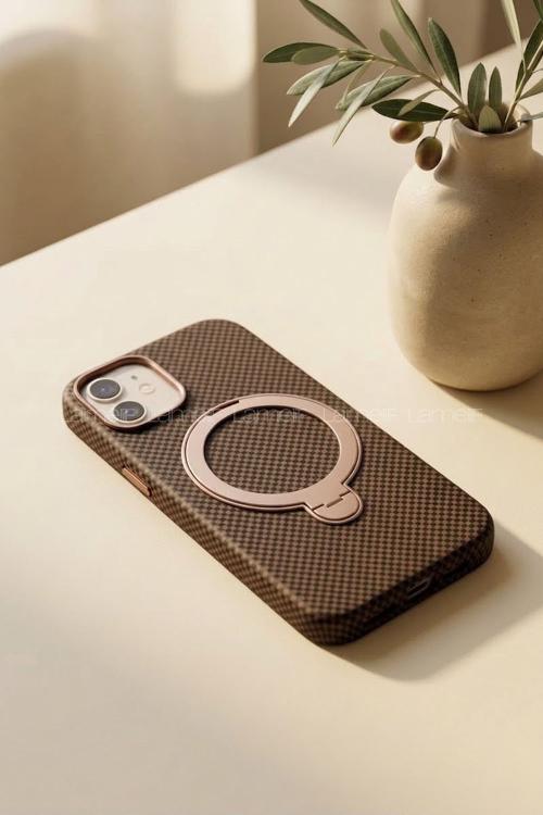 Lamelif iPhone 11 Elite Carbon 360 Dönebilen Standlı Magsafe Telefon Kılıfı
