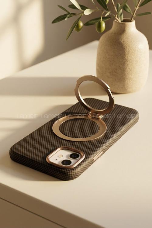 Lamelif iPhone 11 Elite Carbon 360 Dönebilen Standlı Magsafe Telefon Kılıfı