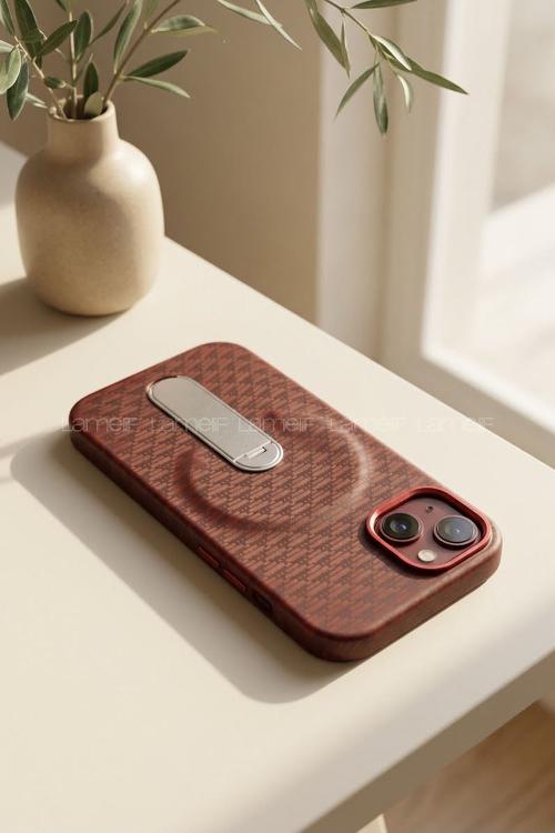 Lamelif iPhone 13/14 Carbon 360 Dönebilen Standlı Magsafe Telefon Kılıfı