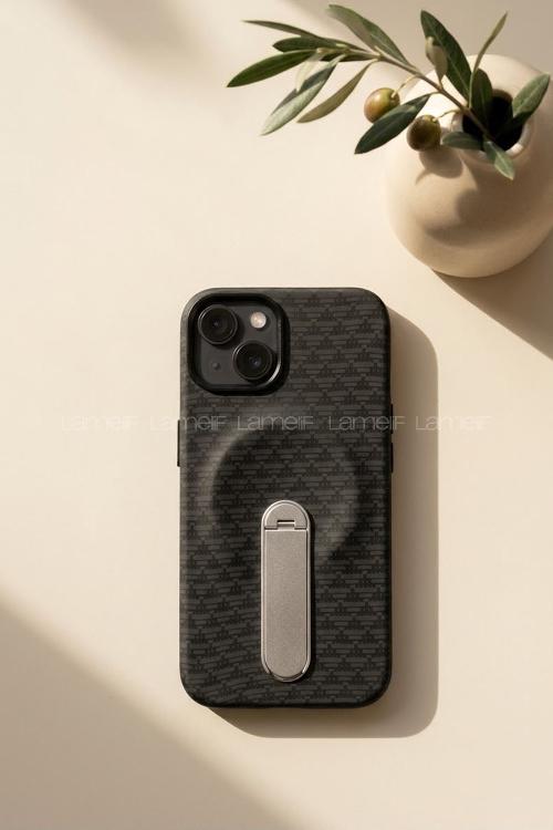 Lamelif iPhone 13/14 Carbon 360 Dönebilen Standlı Magsafe Telefon Kılıfı