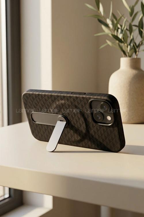 Lamelif iPhone 13/14 Carbon 360 Dönebilen Standlı Magsafe Telefon Kılıfı