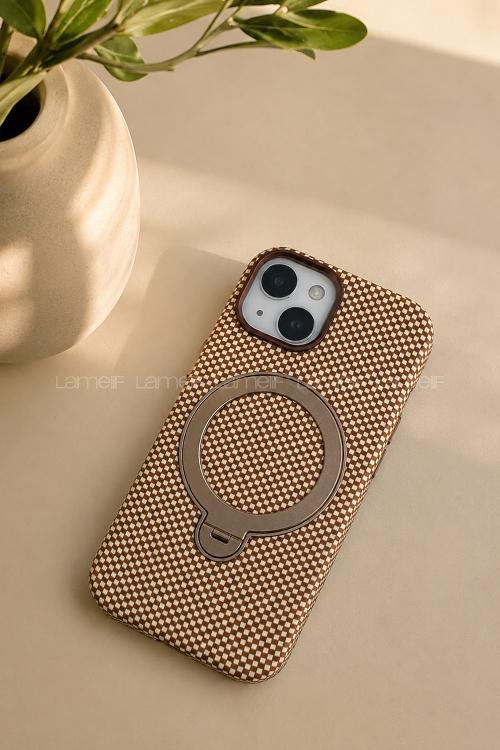 Lamelif iPhone 15 Elite Carbon 360 Dönebilen Standlı Magsafe Telefon Kılıfı