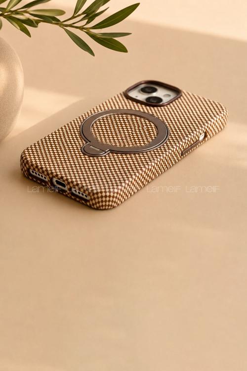 Lamelif iPhone 15 Elite Carbon 360 Dönebilen Standlı Magsafe Telefon Kılıfı