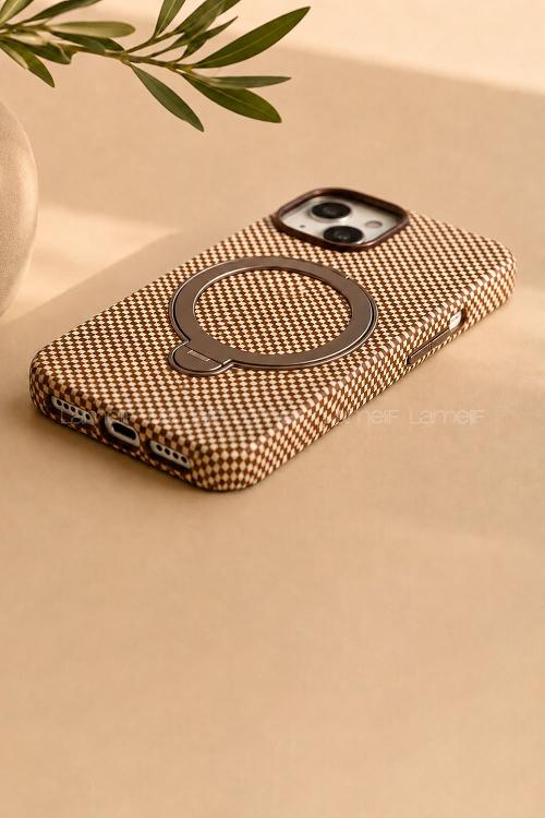 Lamelif iPhone 15 Elite Carbon 360 Dönebilen Standlı Magsafe Telefon Kılıfı
