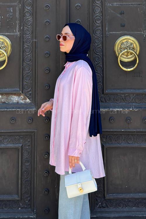Pink Shirt Collar Long Arm Poplin Fabric Shirt