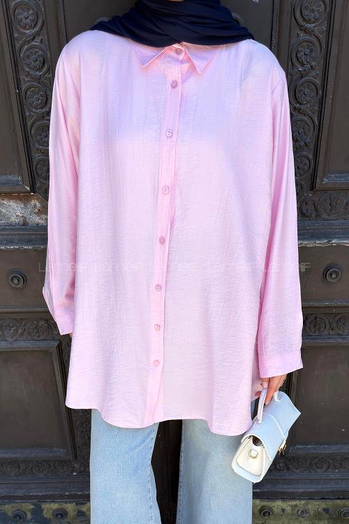 Pink Shirt Collar Long Arm Poplin Fabric Shirt