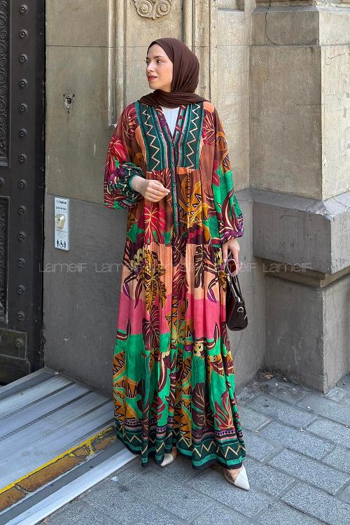 Lamelif Soyut Desenli Elbise