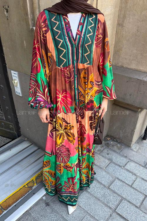 Lamelif Soyut Desenli Elbise