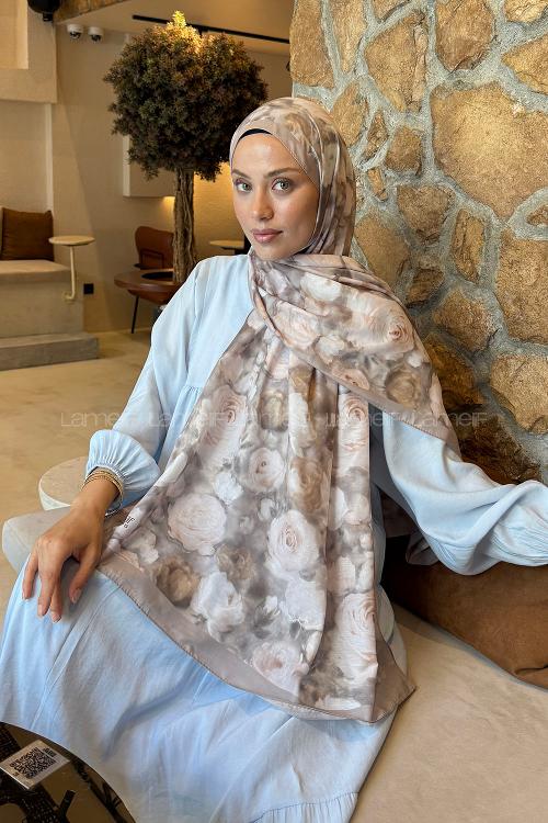 Antik Bej Cotton Striped Printed Shawl