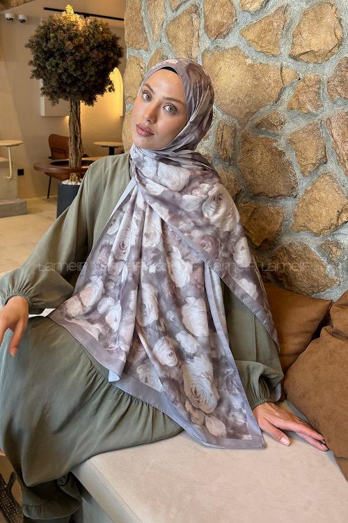Lamelif  Botanik Çiçek Desen Lara Soft Şal Gri