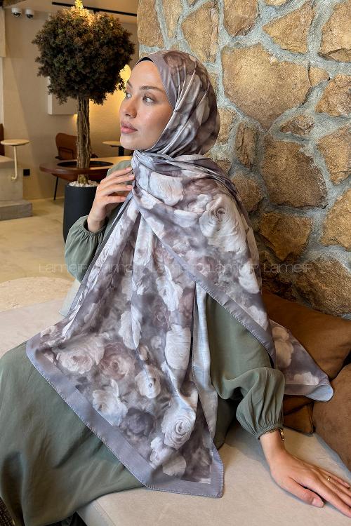 Lamelif  Botanik Çiçek Desen Lara Soft Şal Gri