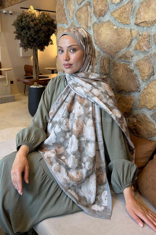 Lamelif  Botanik Çiçek Desen Lara Soft Şal Mint Yeşili
