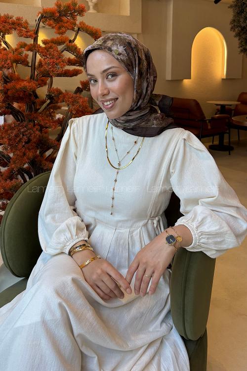 Lamelif Çiçek Desen Bambu Eşarp Acı Kahve