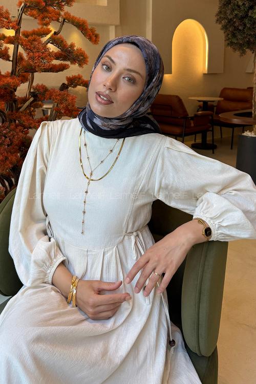 Lamelif Çiçek Desen Bambu Eşarp Antrasit