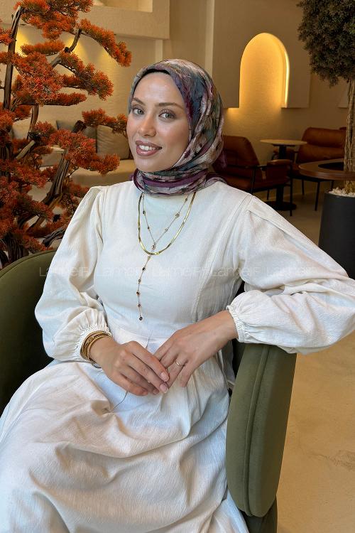 Lamelif Çiçek Desen Bambu Eşarp Bordo