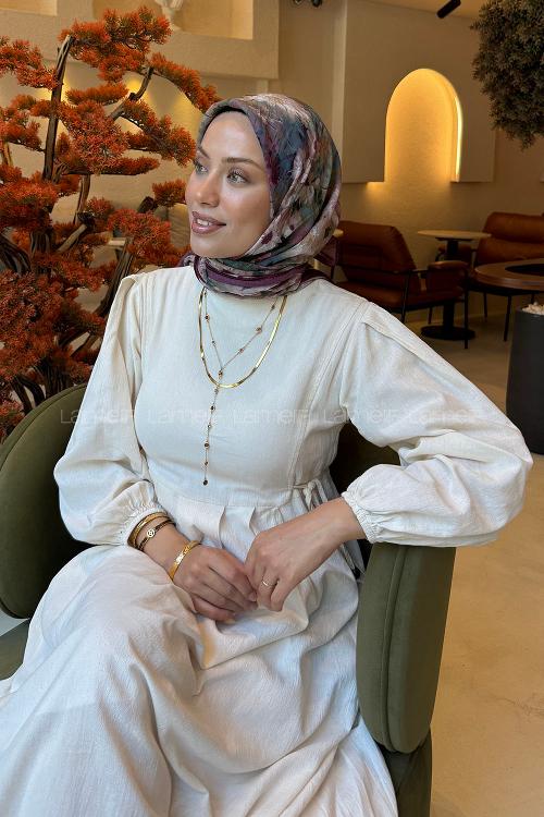 Lamelif Çiçek Desen Bambu Eşarp Bordo