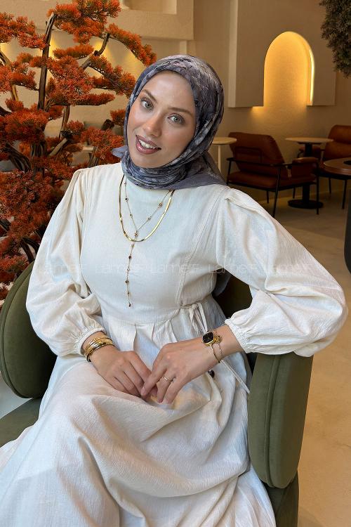 Lamelif Çiçek Desen Bambu Eşarp Füme