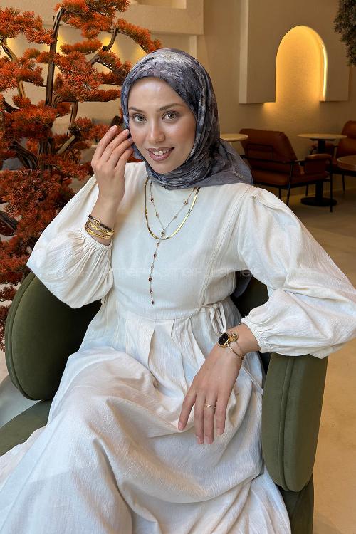 Lamelif Çiçek Desen Bambu Eşarp Füme