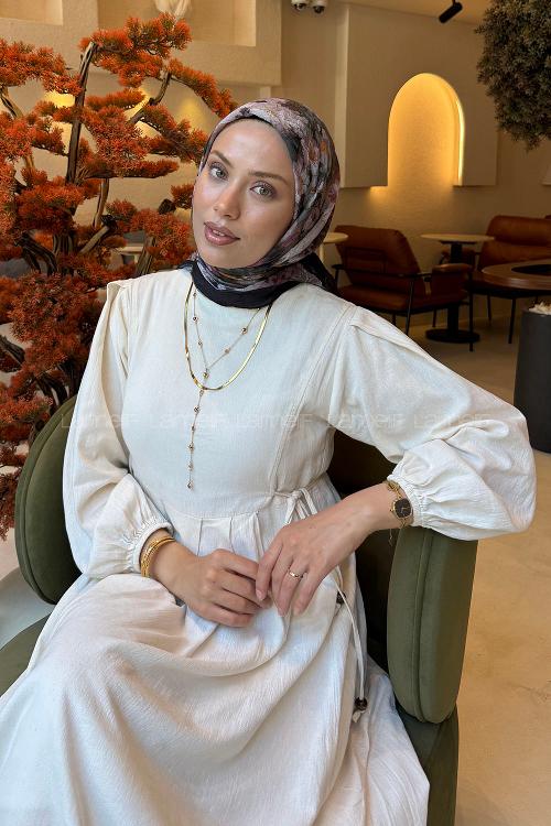 Lamelif Çiçek Desen Bambu Eşarp Gül Kurusu