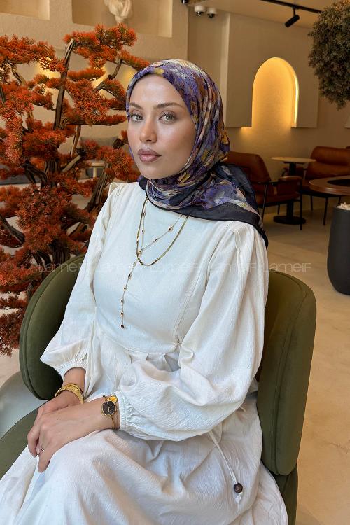 Lamelif Çiçek Desen Bambu Eşarp Lavanta