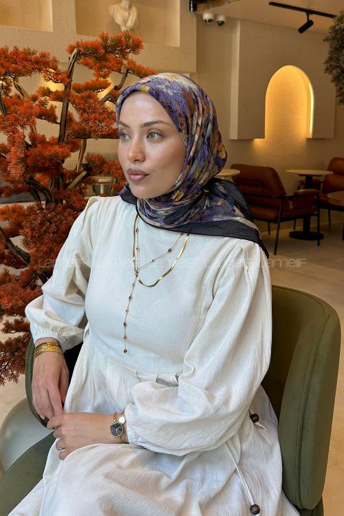 Lamelif Çiçek Desen Bambu Eşarp Lavanta