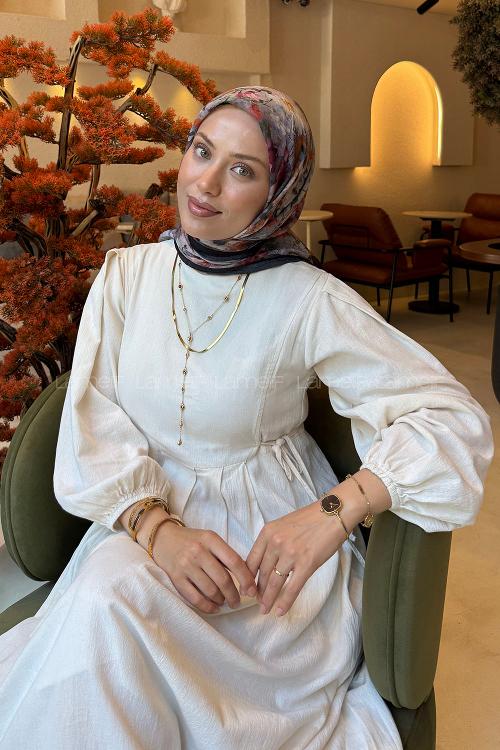 Lamelif Çiçek Desen Bambu Eşarp Rengarenk