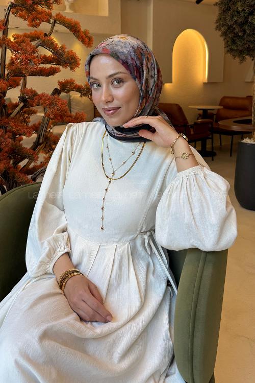 Lamelif Çiçek Desen Bambu Eşarp Rengarenk