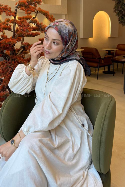 Lamelif Çiçek Desen Bambu Eşarp Rengarenk