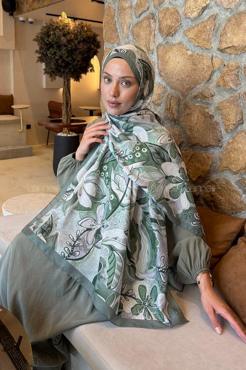 Lamelif Çiçek Desen Lara Soft Şal Adaçayı