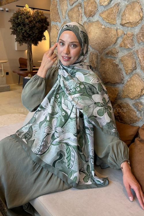 Lamelif Çiçek Desen Lara Soft Şal Adaçayı