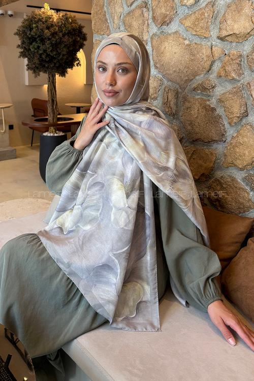 Antik Bej Cotton Striped Printed Shawl