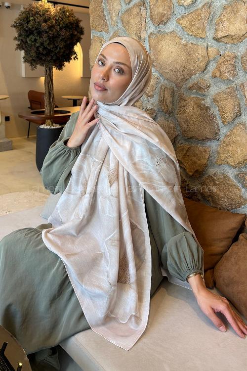 Lamelif Çiçek Desen Lara Soft Şal Bej