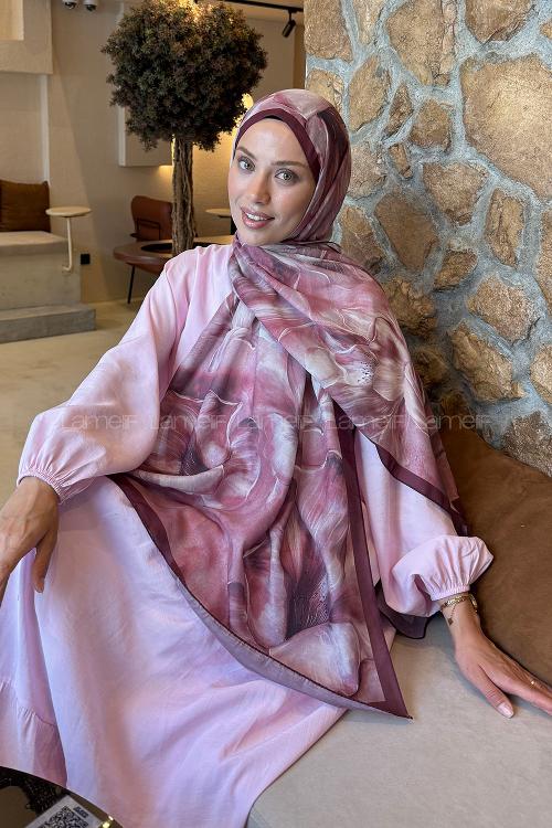 Lamelif Çiçek Desen Lara Soft Şal Bordo