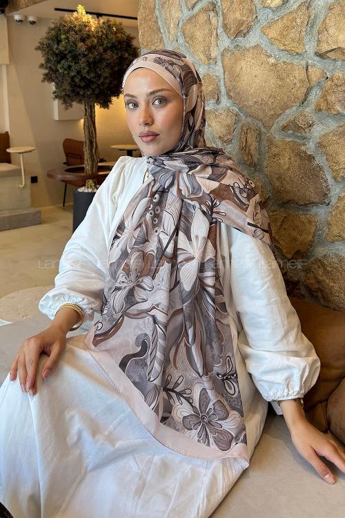Lamelif Çiçek Desen Lara Soft Şal Ekru