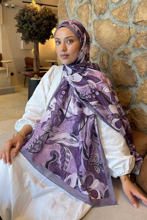 Lilac Cotton Striped Printed Shawl