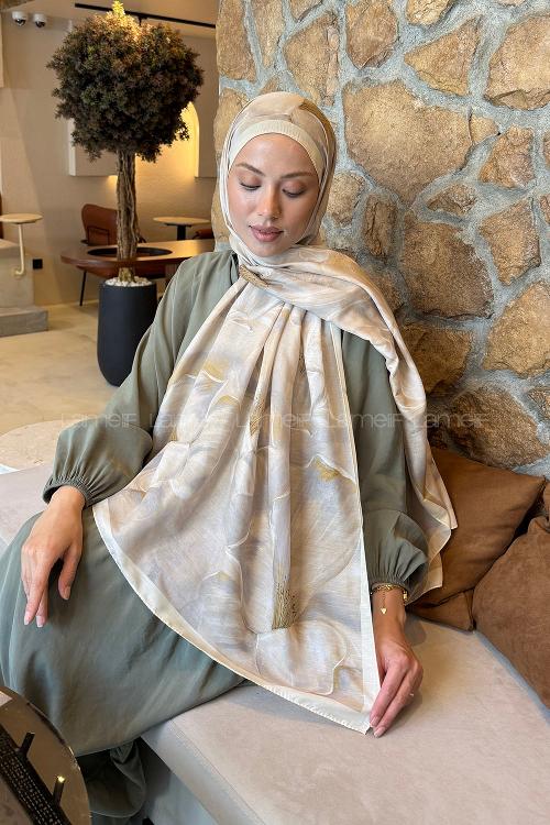 Lamelif Çiçek Desen Lara Soft Şal Sarı
