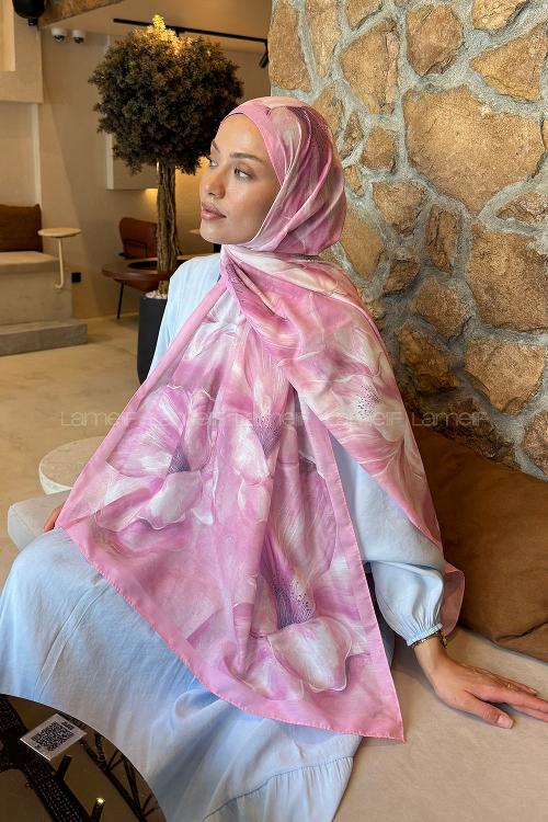 Candy Pink Cotton Striped Printed Shawl