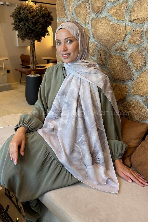 Lamelif Çiçek Desen Lara Soft Şal Vizon