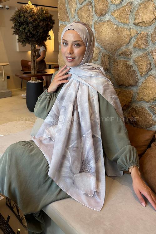 Lamelif Çiçek Desen Lara Soft Şal Vizon