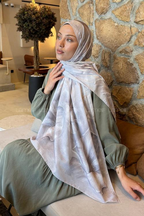 Lamelif Çiçek Desen Lara Soft Şal Vizon