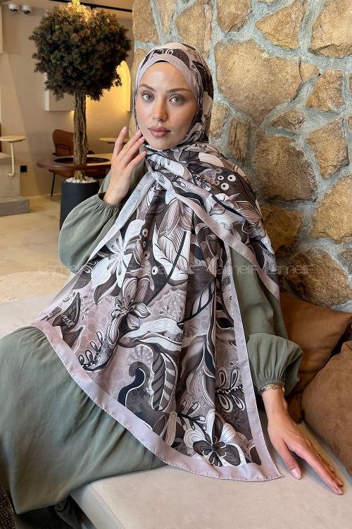 Lamelif Çiçek Desen Lara Soft Şal Vizon