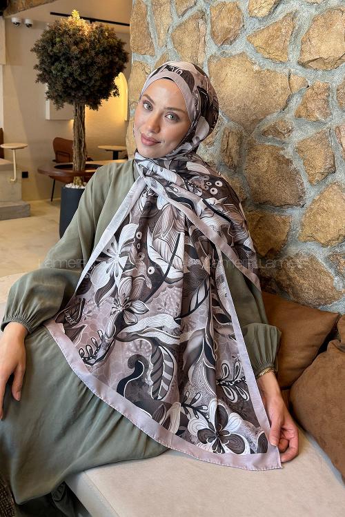 Lamelif Çiçek Desen Lara Soft Şal Vizon