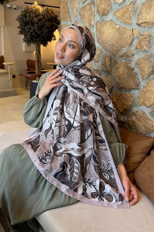 Lamelif Çiçek Desen Lara Soft Şal Vizon