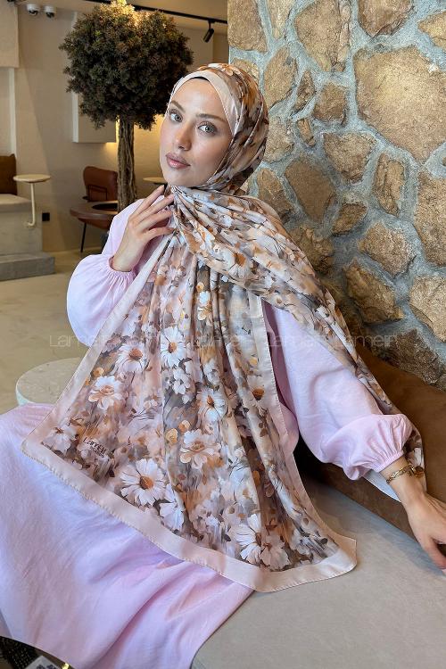 Lamelif Papatya Desen Lara Soft Şal Camel