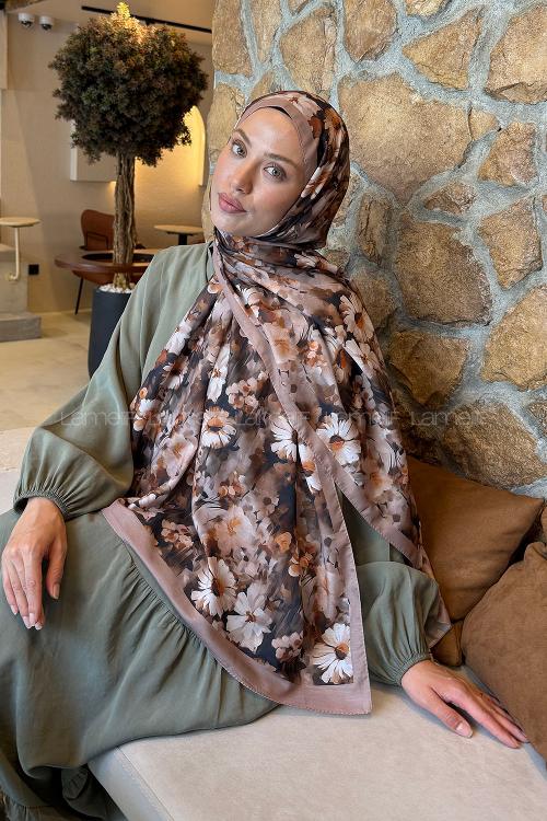 Lamelif Papatya Desen Lara Soft Şal Sütlü Kahve