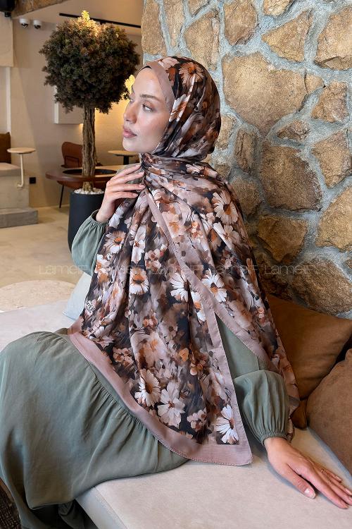 Lamelif Papatya Desen Lara Soft Şal Sütlü Kahve