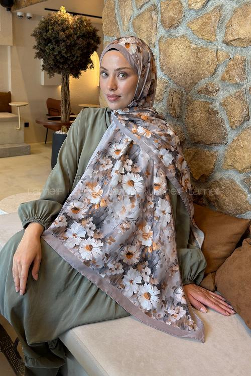 Lamelif Papatya Desen Lara Soft Şal Toprak