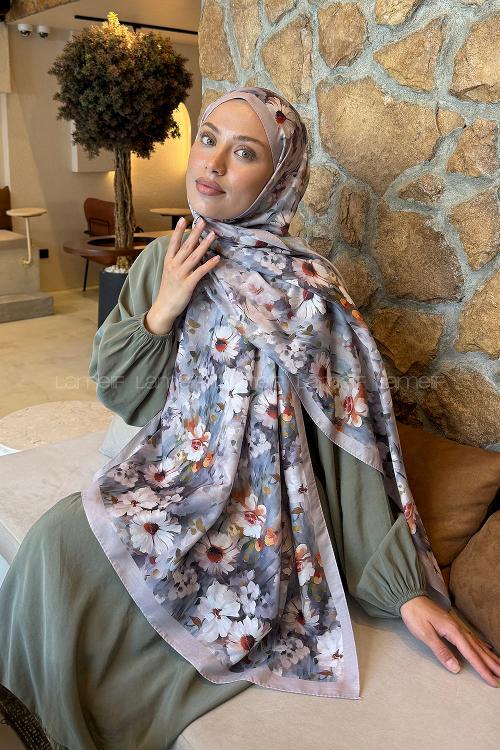 Lamelif Papatya Desen Lara Soft Şal Vizon