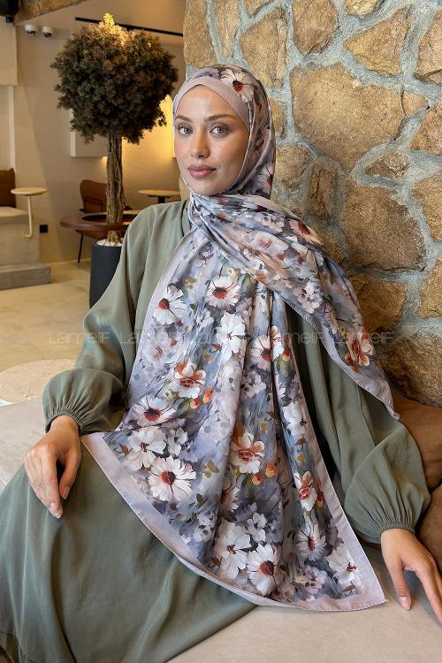 Lamelif Papatya Desen Lara Soft Şal Vizon